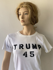 "Trump 45 , Trump 45, Trump 45"  Vincent Gallo. 2020, hand made t-shirt