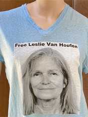 26. "FREE LESLIE VAN HOUTEN"  Vincent Gallo 2020 one-of-a-kind, hand made T-shirt